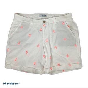 Old Navy Nautical White Neon Orange Anchor Shorts